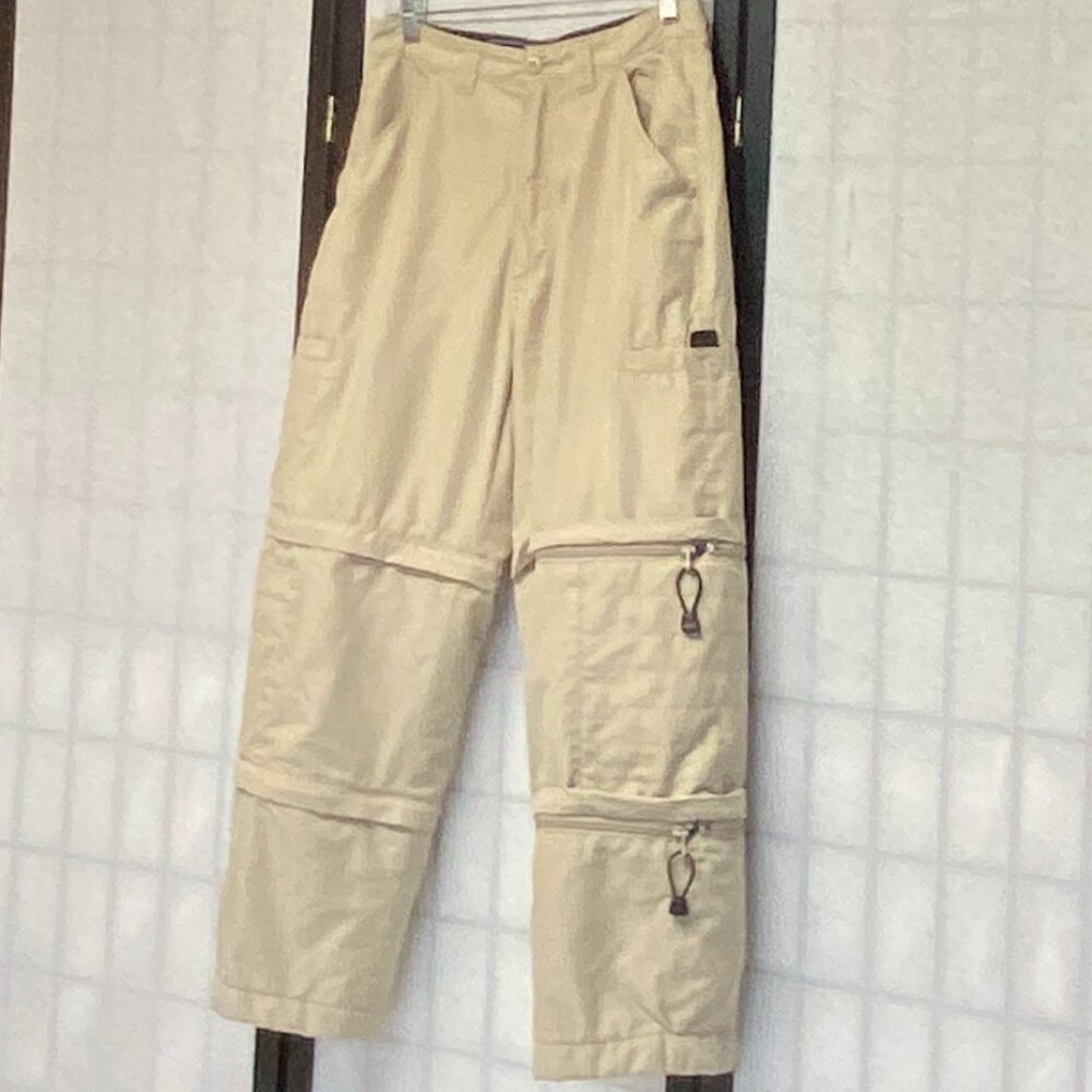 OTB Khaki Denim Cargo Pants 30 Zip-Off Convertible 3-in-1 Baggy HipHop Outdoors - Picture 4 of 12